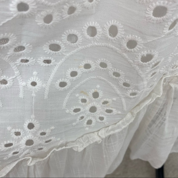 Reba Large Embroidered Dress Pullover Fringe Eyelet Solid White Sleeveless Midi - Picture 7 of 14